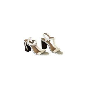 Calvin Klein Womens Cream Leather Open Toe T Strap Block Heel Sandal Size 40